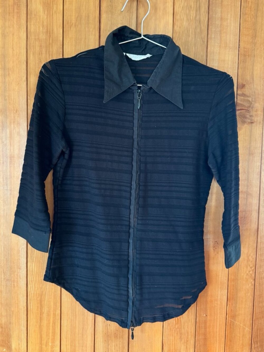 Rayure Paris Vintage 90s Black Sheer Stripe Zip Top